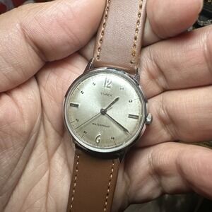 Working Vintage Timex Marlin 1967 Manual Wind Silver Tone Mens Watch 32mm Runs